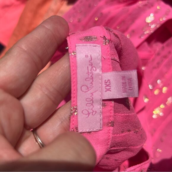 Lilly Pulitzer Colby Sheer Long Sleeve Pink Gold Top Size XXS coastal preppy - Picture 6 of 6